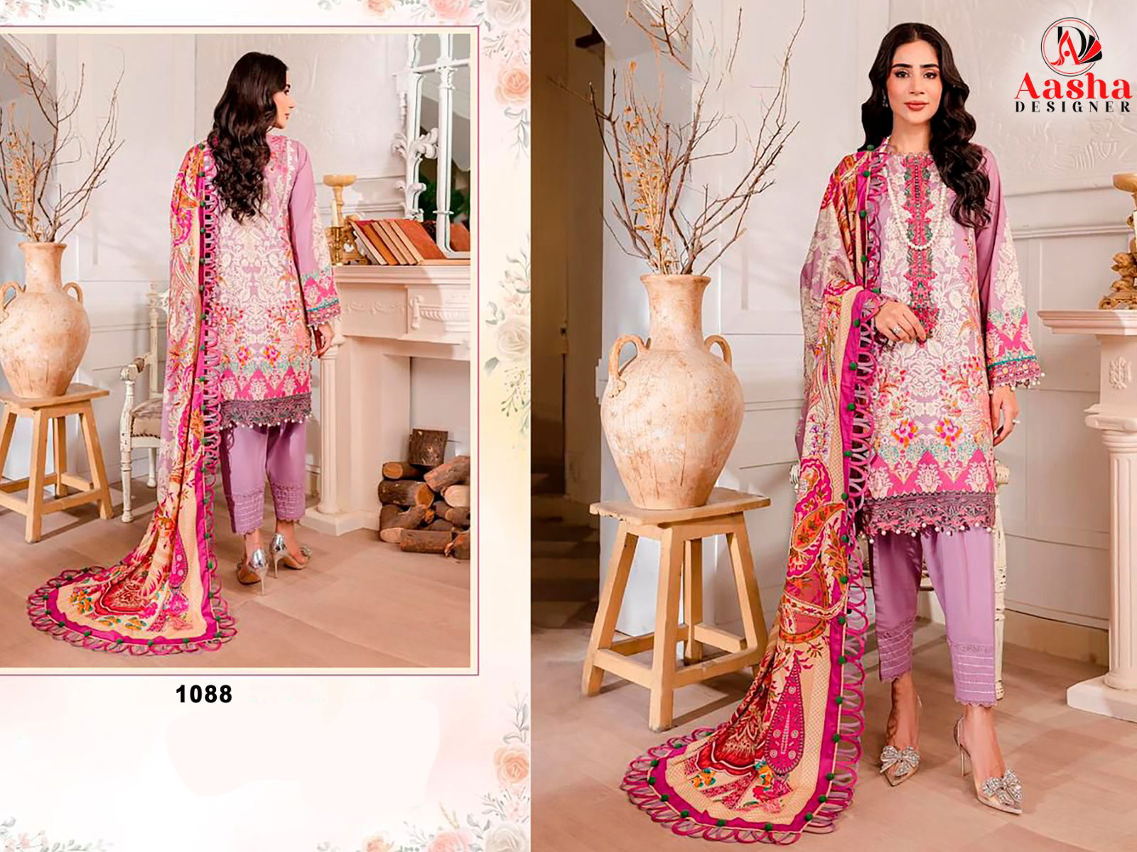 Aasha 1088 And 1089 Printed Embroidery Cotton Pakistani Suits Wholesale Online
